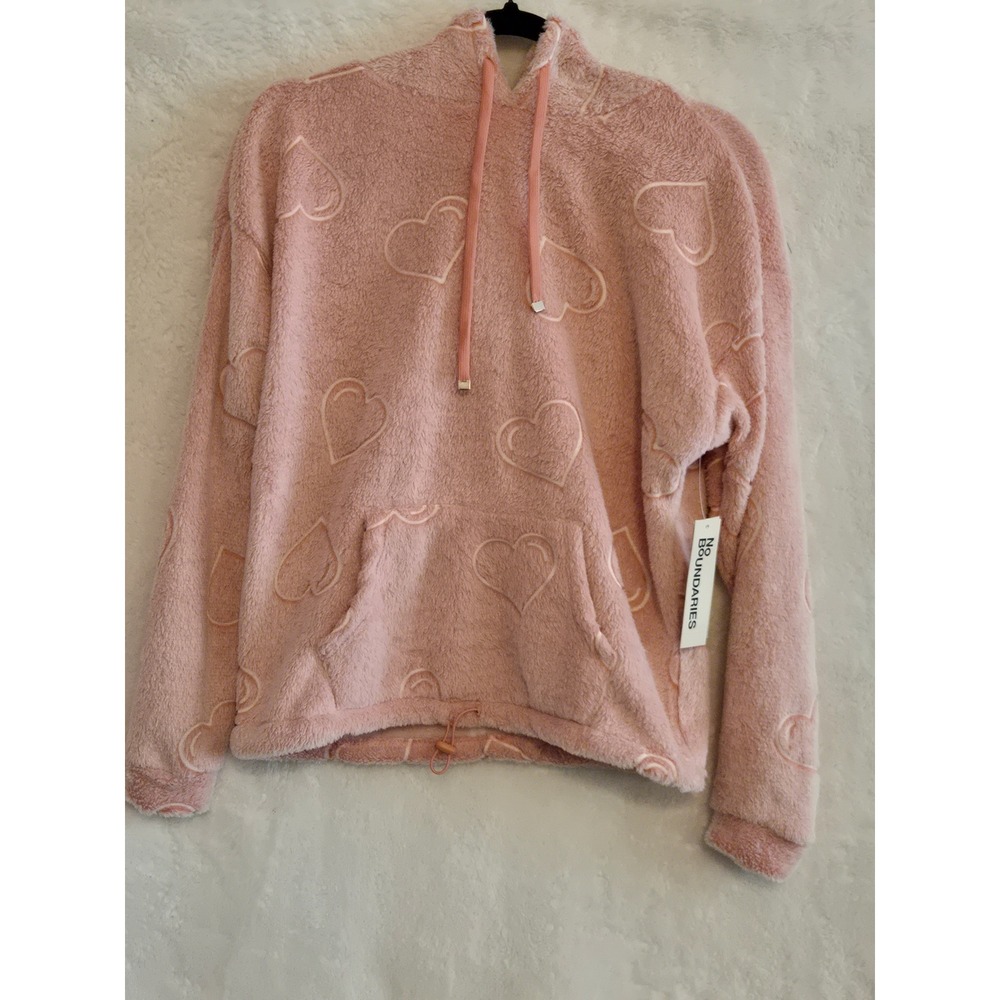 No Boundaries XS Pink Heart Embossed Fleece Hoodie Sweatshirt‎ NB44100147970